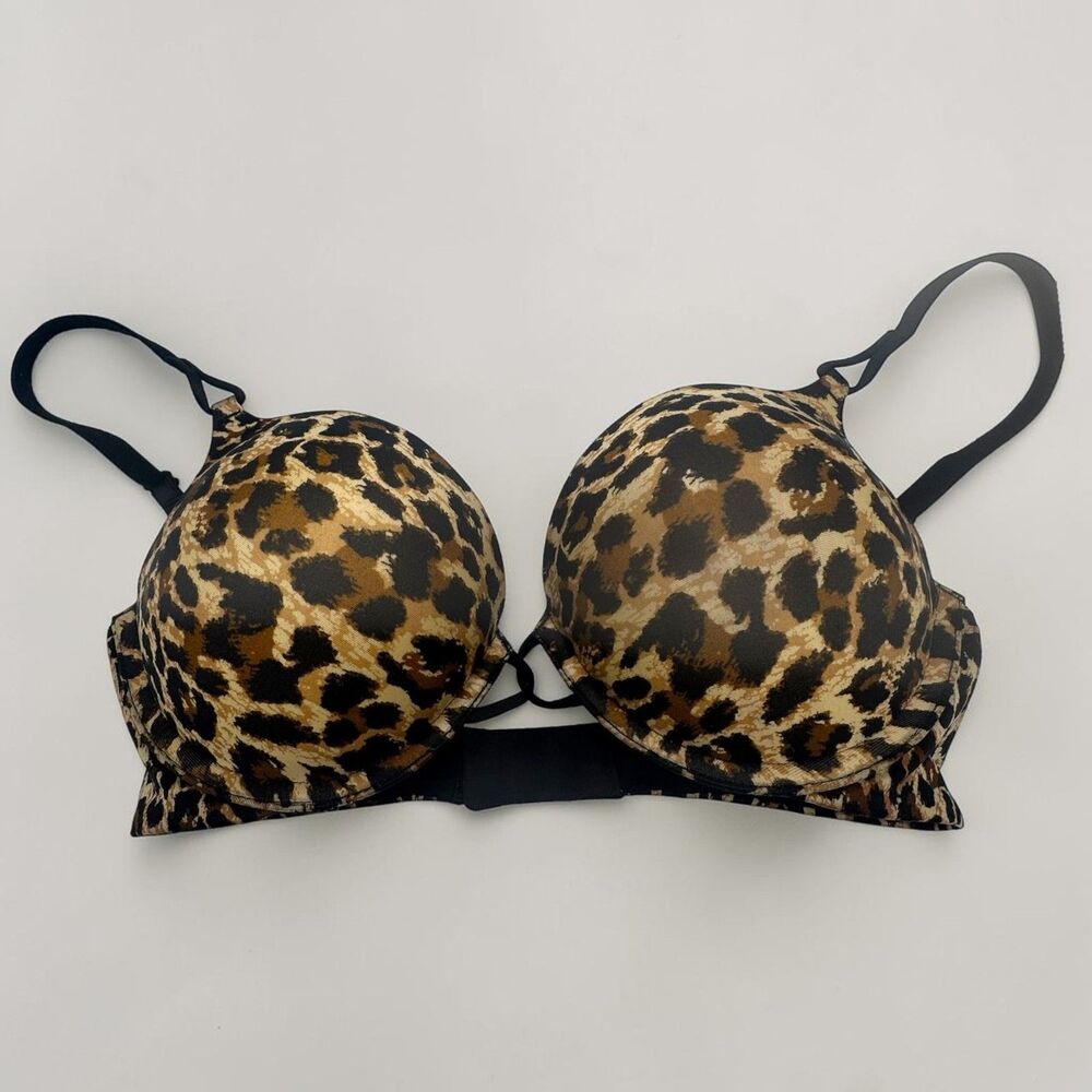 Victoria's Secret Miraculous Plunge Push Up Bra Leopard Print 34C (Adds 2 Cups)